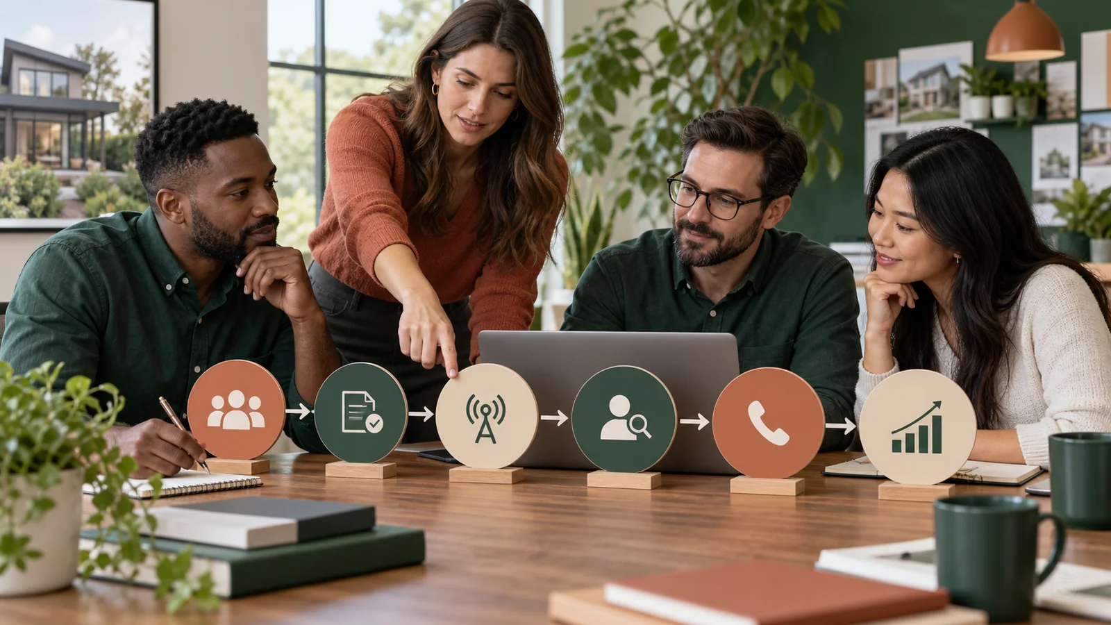 Real-estate professional reviewing a consent-based lead workflow on a laptop