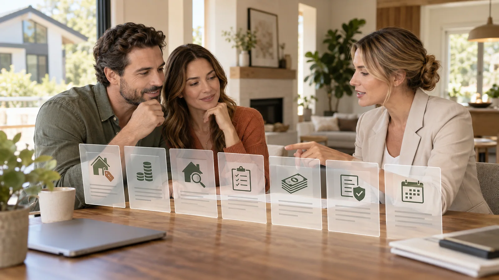 Home purchase offer documents arranged with financing and contingency notes
