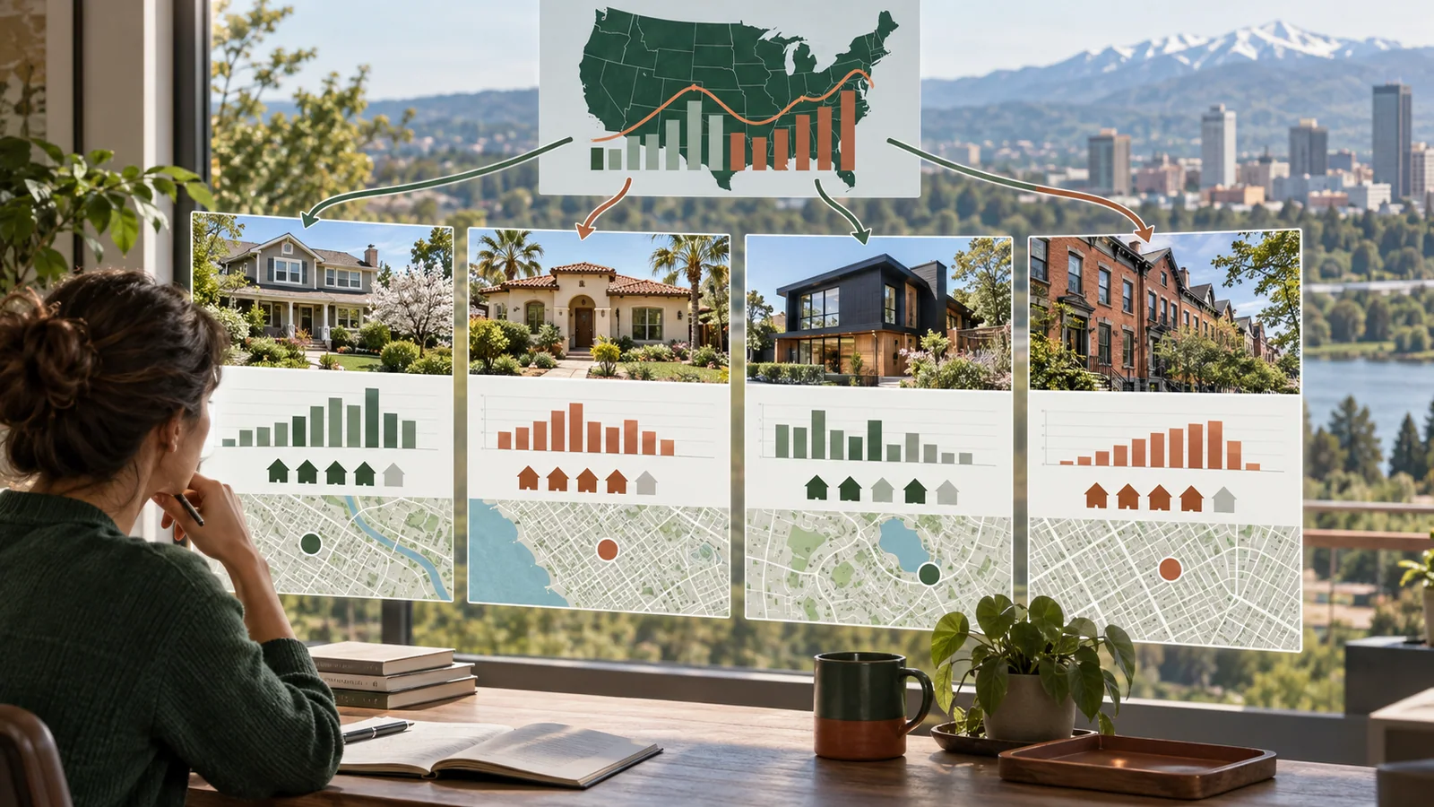 Real-estate analyst reviewing neighborhood-level housing data on a map