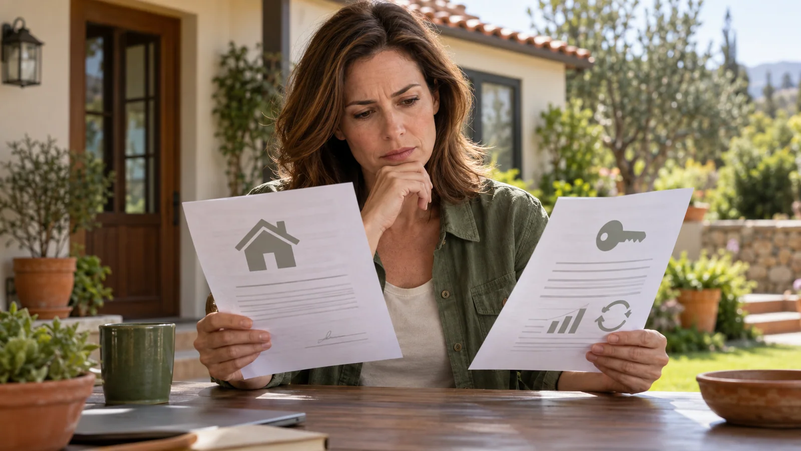 Homeowner reviewing separate sale and lease documents